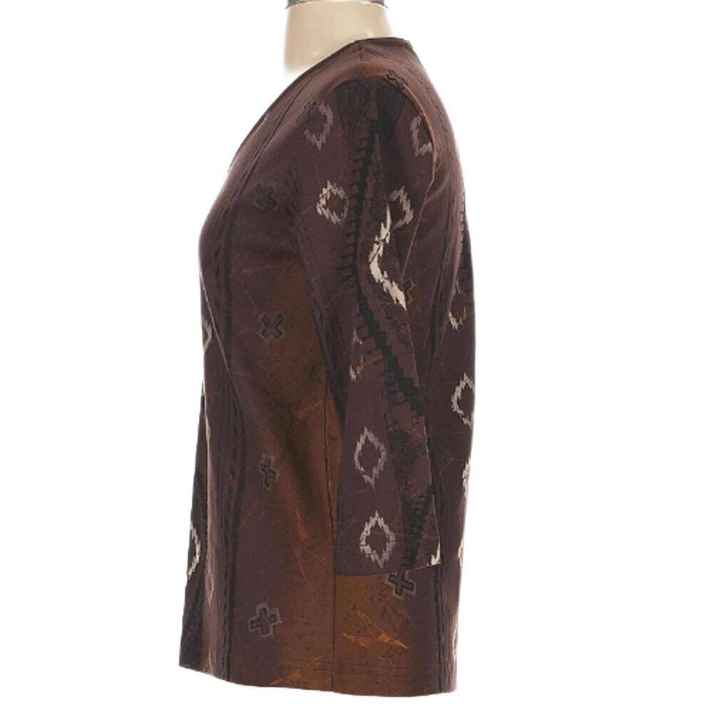 Copied - Cactus Bay 100% Cotton Brown Geometric Studded Top 3/4 Sleeve - Picture 6 of 7